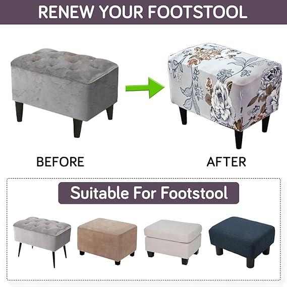 Stretchable 140 GSM Footstool Cover, Gentle Grey Dahlia - HOKIPO | Har Ghar ka Humsafar
