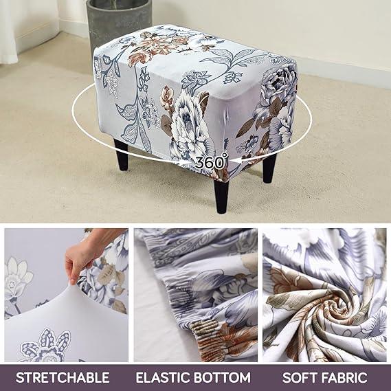 Stretchable 140 GSM Footstool Cover, Gentle Grey Dahlia - HOKIPO | Har Ghar ka Humsafar