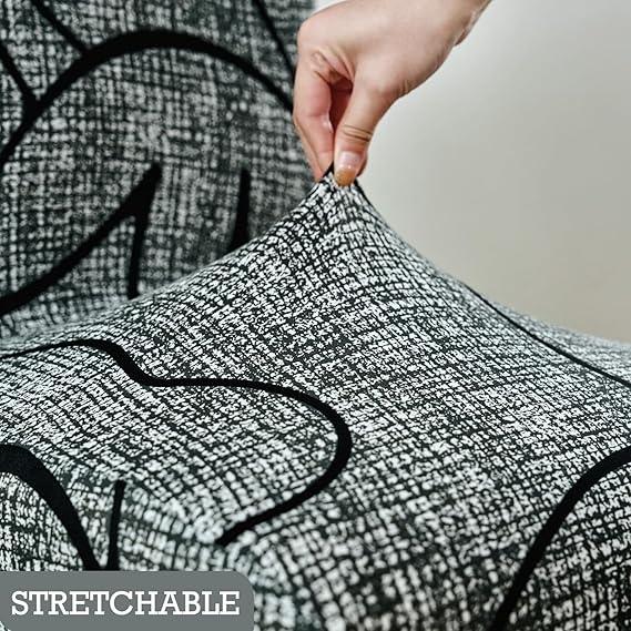 Stretchable 140 GSM Footstool Cover, Intense Grey Abstract Floral - HOKIPO | Har Ghar ka Humsafar