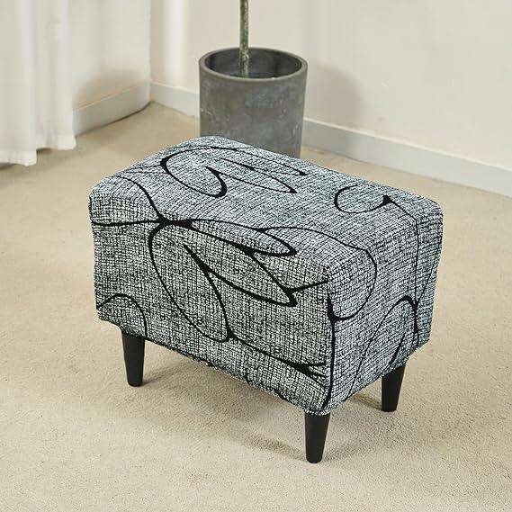 Stretchable 140 GSM Footstool Cover, Intense Grey Abstract Floral - HOKIPO | Har Ghar ka Humsafar
