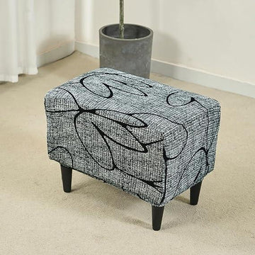 Stretchable 140 GSM Footstool Cover, Intense Grey Abstract Floral - HOKIPO | Har Ghar ka Humsafar