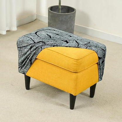 Stretchable 140 GSM Footstool Cover, Intense Grey Abstract Floral - HOKIPO | Har Ghar ka Humsafar