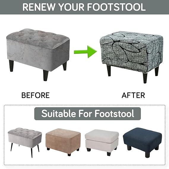 Stretchable 140 GSM Footstool Cover, Intense Grey Abstract Floral - HOKIPO | Har Ghar ka Humsafar