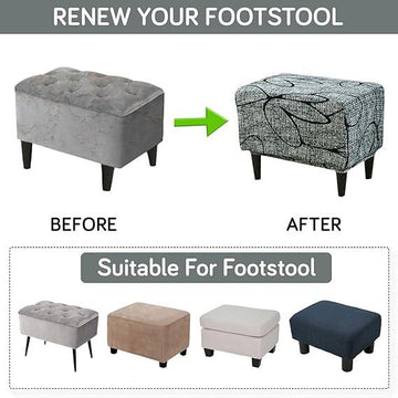 Stretchable 140 GSM Footstool Cover, Intense Grey Abstract Floral - HOKIPO | Har Ghar ka Humsafar