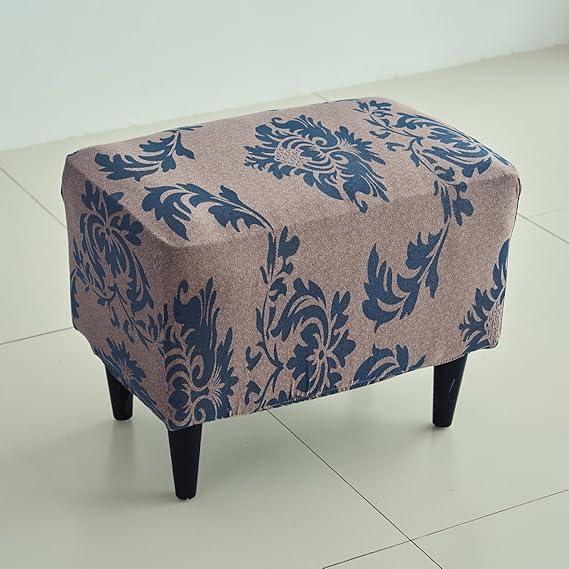 Stretchable 140 GSM Footstool Cover, Light Coffee Lotus Damask - HOKIPO | Har Ghar ka Humsafar