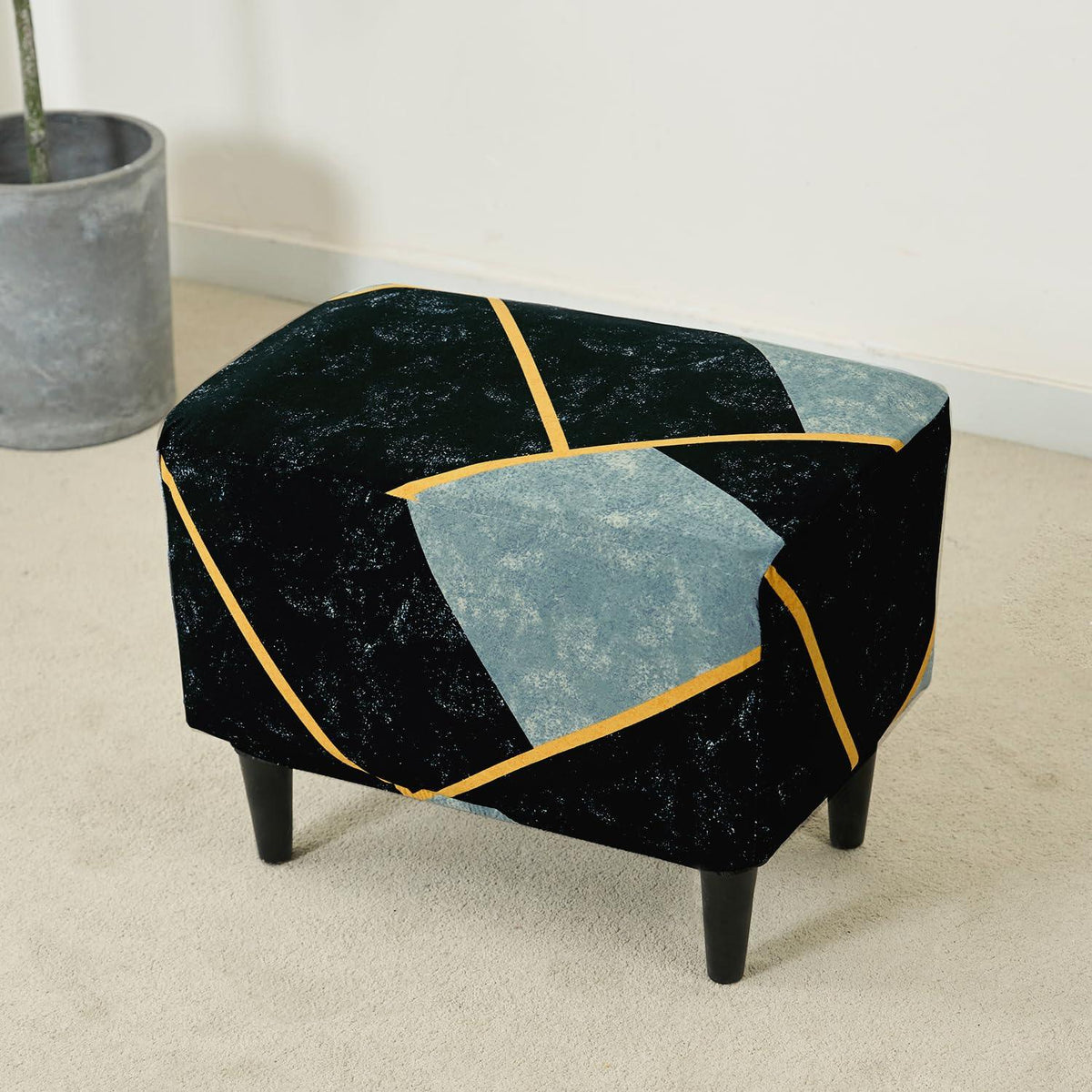 Stretchable 140 GSM Footstool Cover, Multicolor Abstract Geometry - HOKIPO | Har Ghar ka Humsafar