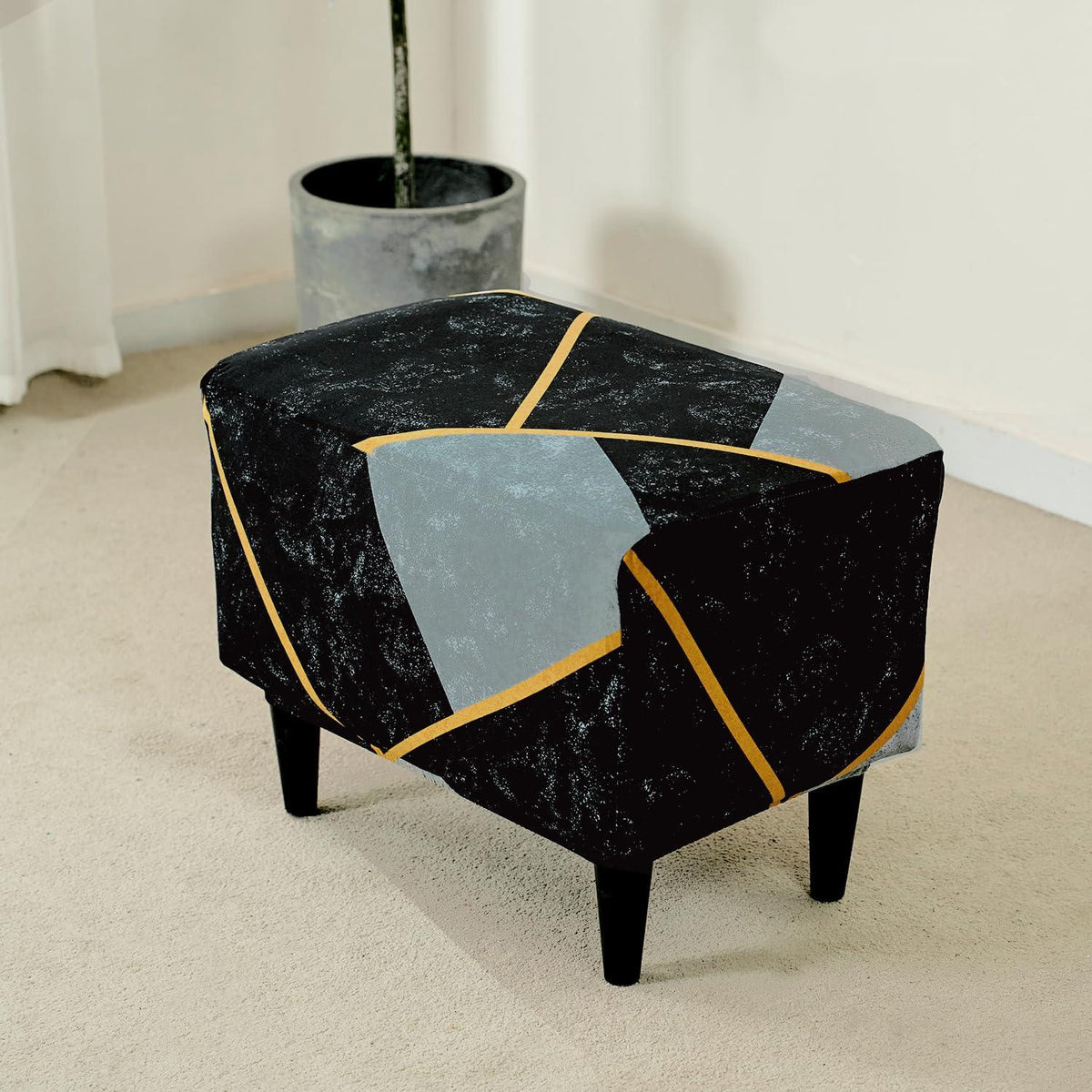 Stretchable 140 GSM Footstool Cover, Multicolor Abstract Geometry - HOKIPO | Har Ghar ka Humsafar