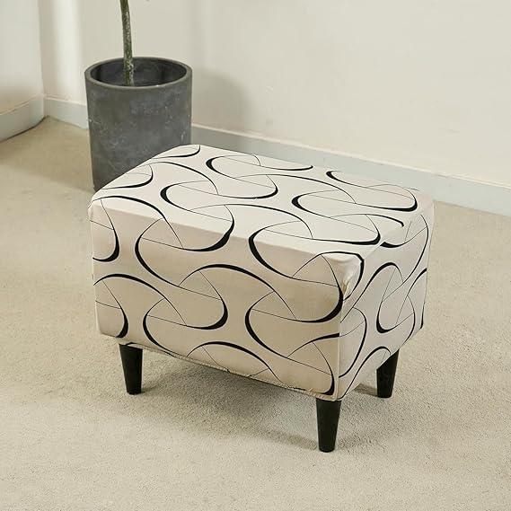 Stretchable 140 GSM Footstool Cover, Natural Beige Abstract Art - HOKIPO | Har Ghar ka Humsafar