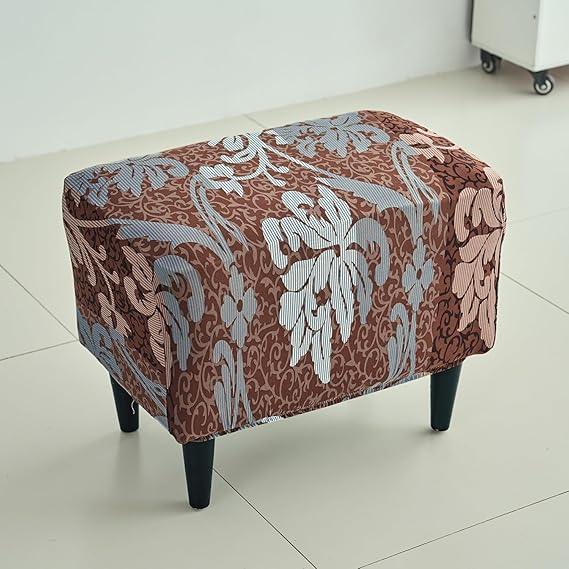 Stretchable 140 GSM Footstool Cover, Rich Chocolate Damask Floral - HOKIPO | Har Ghar ka Humsafar