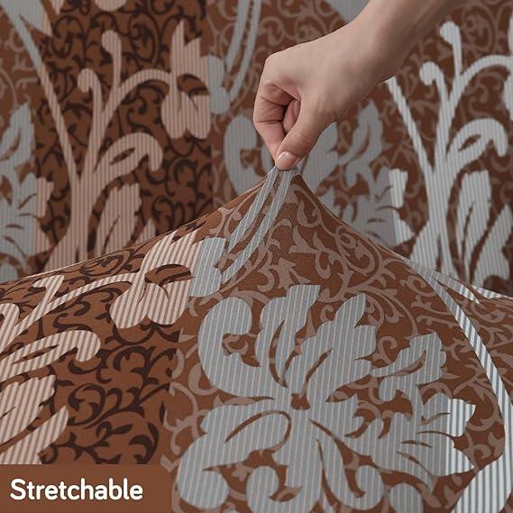 Stretchable 140 GSM Footstool Cover, Rich Chocolate Damask Floral - HOKIPO | Har Ghar ka Humsafar