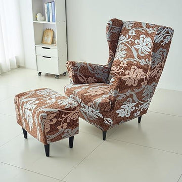 Stretchable 140 GSM Footstool Cover, Rich Chocolate Damask Floral - HOKIPO | Har Ghar ka Humsafar