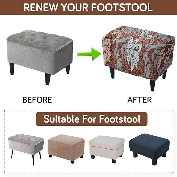 Stretchable 140 GSM Footstool Cover, Rich Chocolate Damask Floral - HOKIPO | Har Ghar ka Humsafar