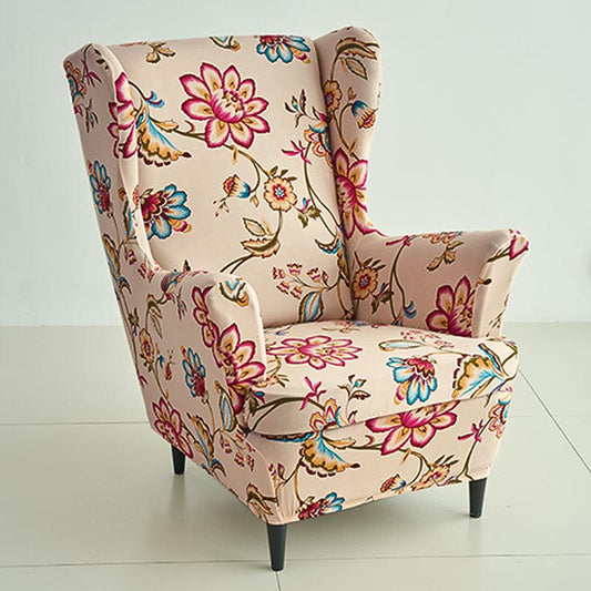 Stretchable 140 GSM Wing Chair Cover, Beach Beige Dahlia - HOKIPO | Har Ghar ka Humsafar