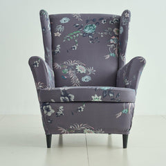 Stretchable 140 GSM Wing Chair Cover, Bentonite Grey Budding Florals - HOKIPO | Har Ghar ka Humsafar