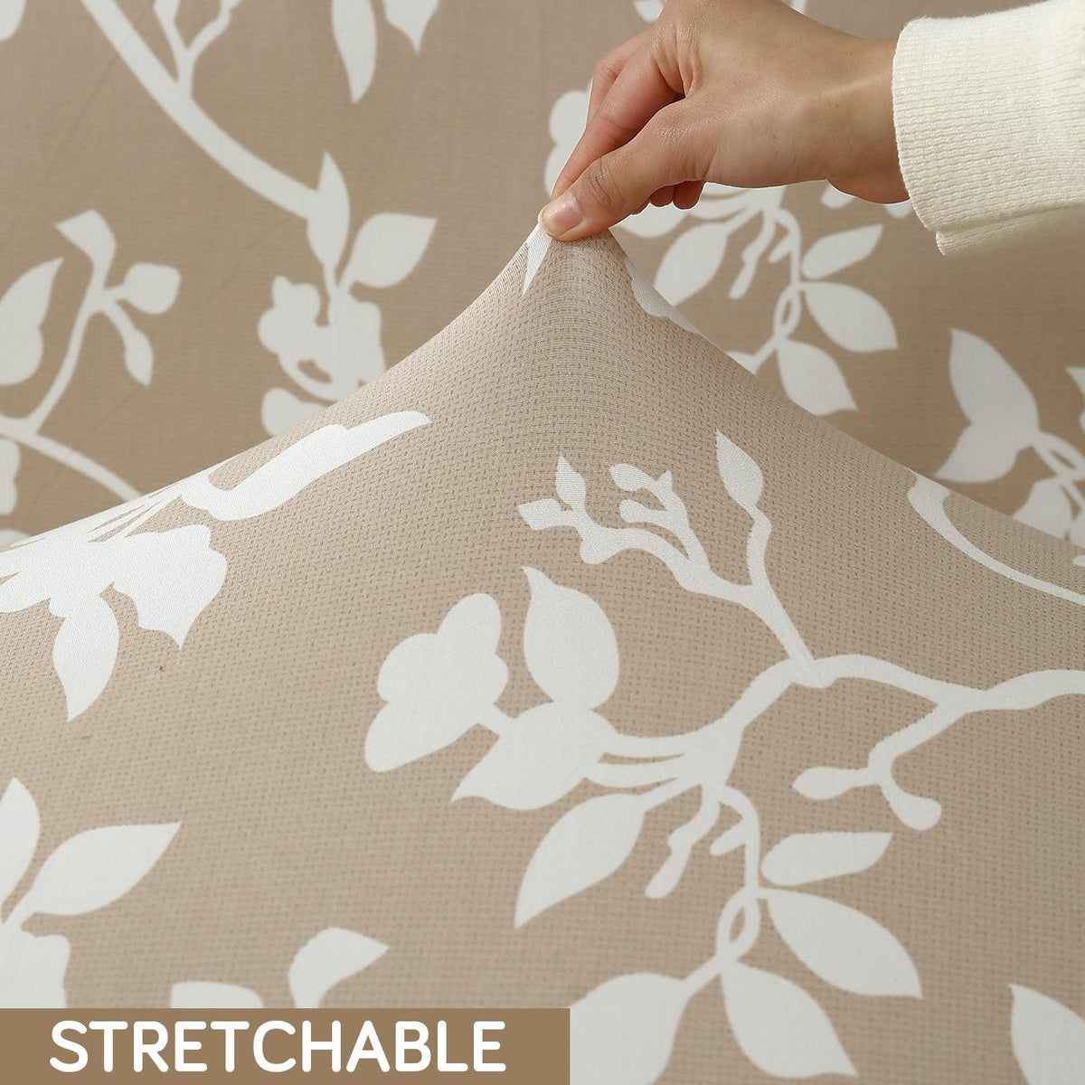Buff Brown Sillehoute Floral Stretchable Chair Cover for Wingback Chair