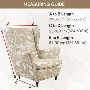Stretchable 140 GSM Wing Chair Cover, Buff Brown Sillehoute Floral - HOKIPO | Har Ghar ka Humsafar