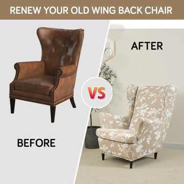 Stretchable 140 GSM Wing Chair Cover, Buff Brown Sillehoute Floral - HOKIPO | Har Ghar ka Humsafar