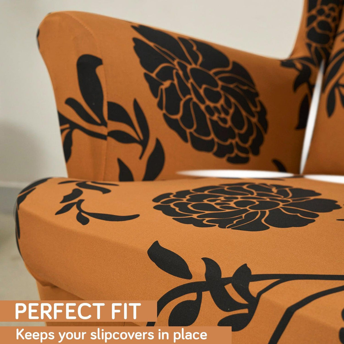 Copper Brown Floral Elastic Wing Chair Covers