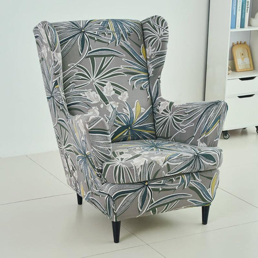 Stretchable 140 GSM Wing Chair Cover, Frost Grey Marginata - HOKIPO | Har Ghar ka Humsafar