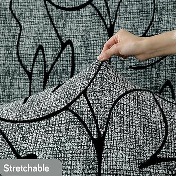 Stretchable 140 GSM Wing Chair Cover, Intense Grey Abstract Floral - HOKIPO | Har Ghar ka Humsafar