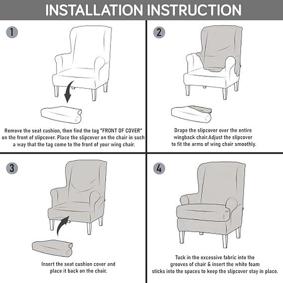 Guide on How to Put on Intense Grey Abstract Floral Elastic Wing Chair Cover