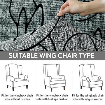 Stretchable 140 GSM Wing Chair Cover, Intense Grey Abstract Floral - HOKIPO | Har Ghar ka Humsafar