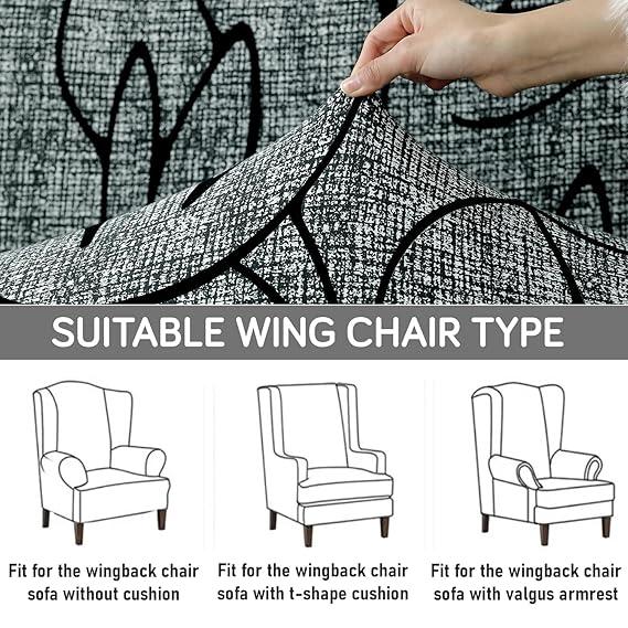 Stretchable 140 GSM Wing Chair Cover, Intense Grey Abstract Floral - HOKIPO | Har Ghar ka Humsafar