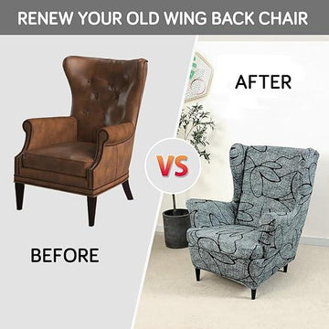 Stretchable 140 GSM Wing Chair Cover, Intense Grey Abstract Floral - HOKIPO | Har Ghar ka Humsafar