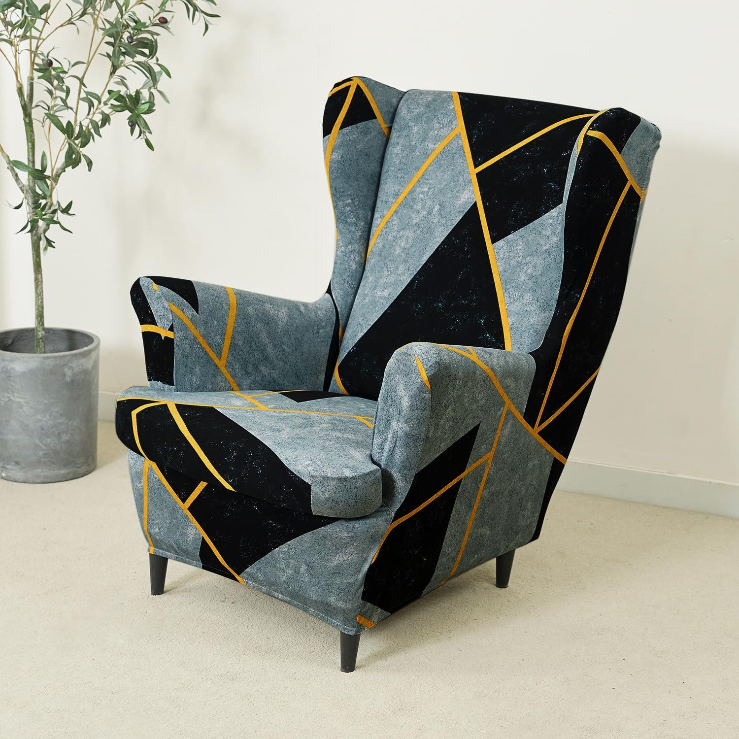 Stretchable 140 GSM Wing Chair Cover, Multicolor Abstract Geometry - HOKIPO | Har Ghar ka Humsafar