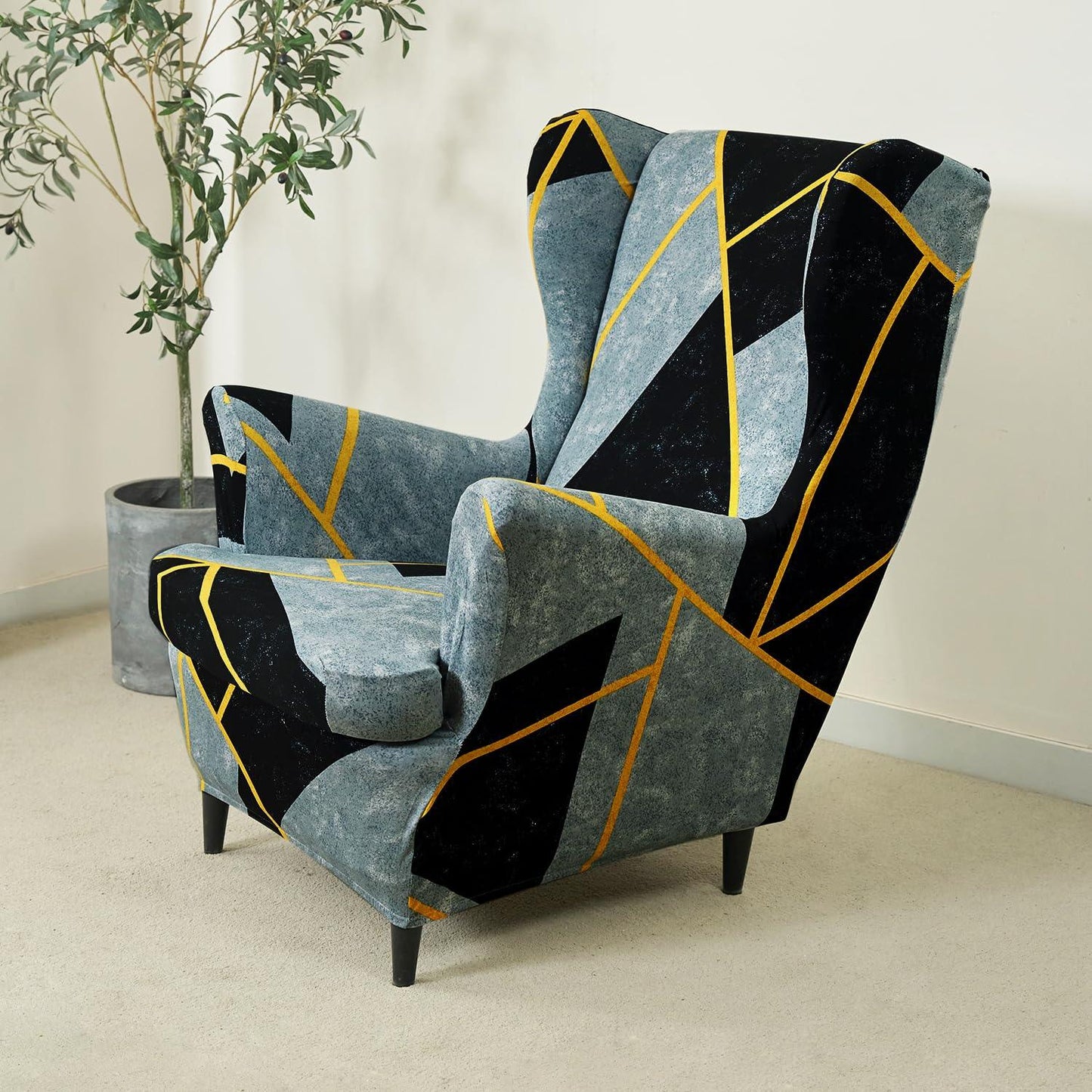 Stretchable 140 GSM Wing Chair Cover, Multicolor Abstract Geometry - HOKIPO | Har Ghar ka Humsafar