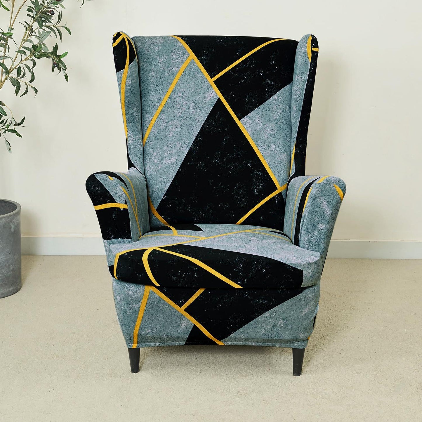 Stretchable 140 GSM Wing Chair Cover, Multicolor Abstract Geometry - HOKIPO | Har Ghar ka Humsafar