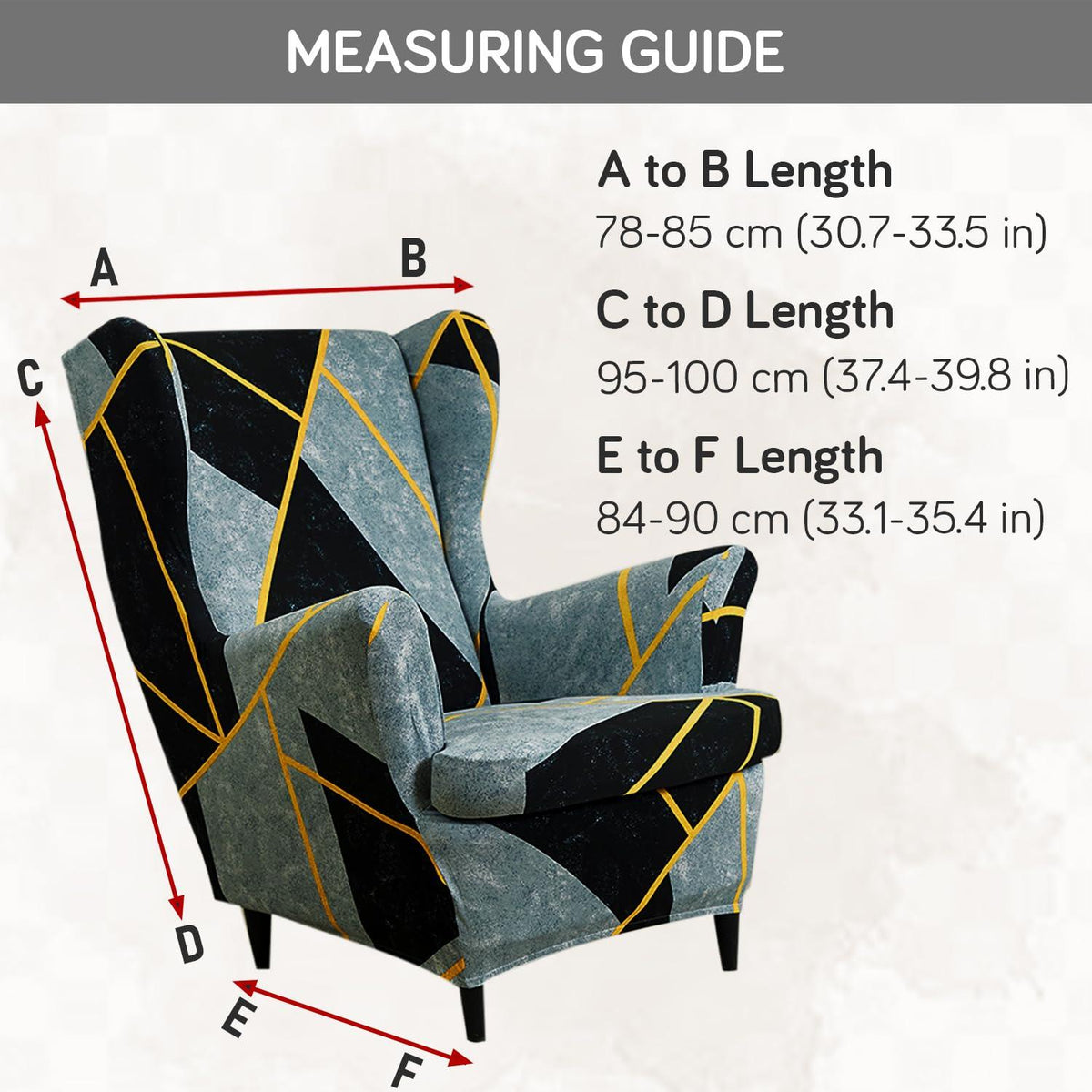 Multicolor Abstract Geometry Stretchable Chair Cover for Wingback Chair size guide