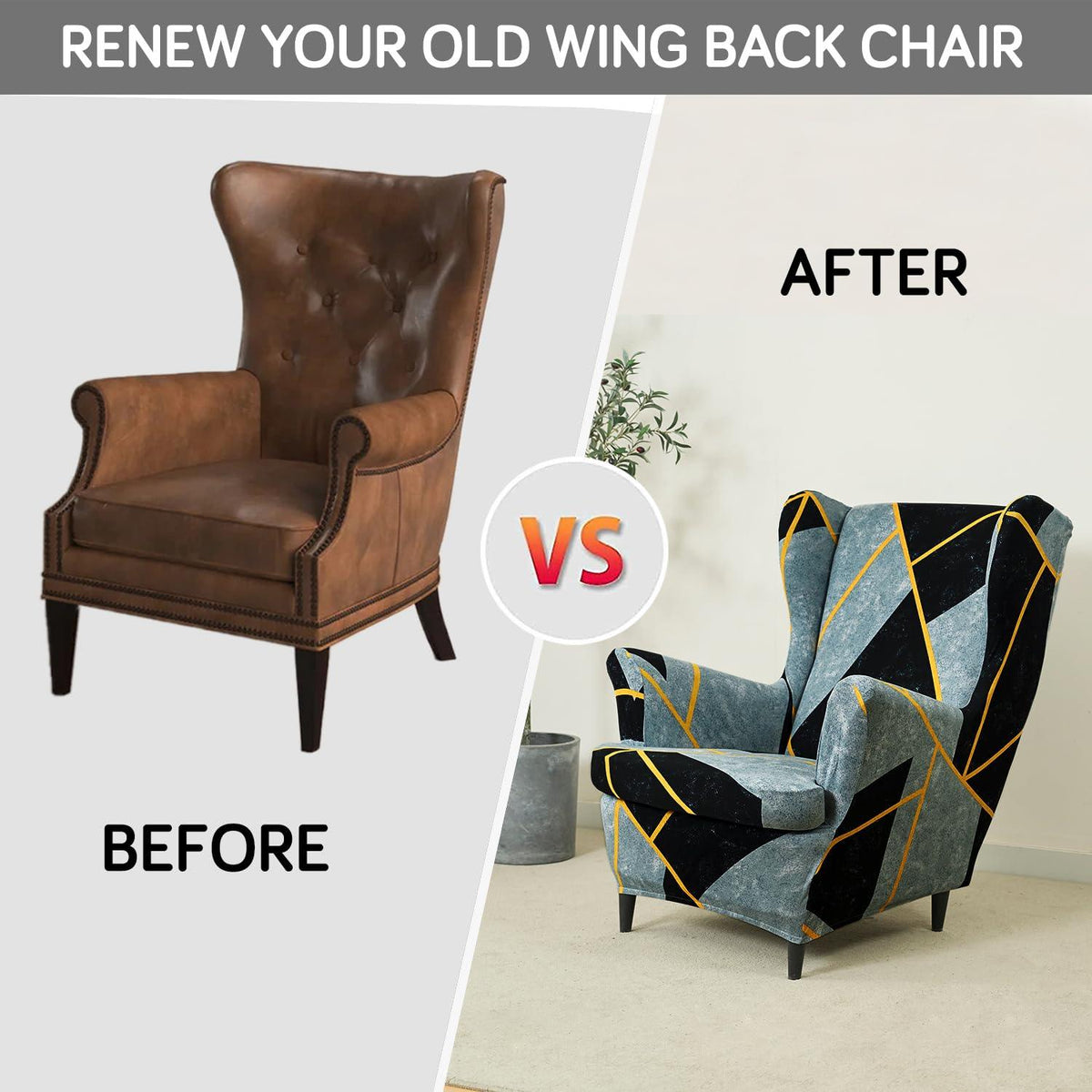 Multicolor Abstract Geometry Stretchable Wing Chair Cover