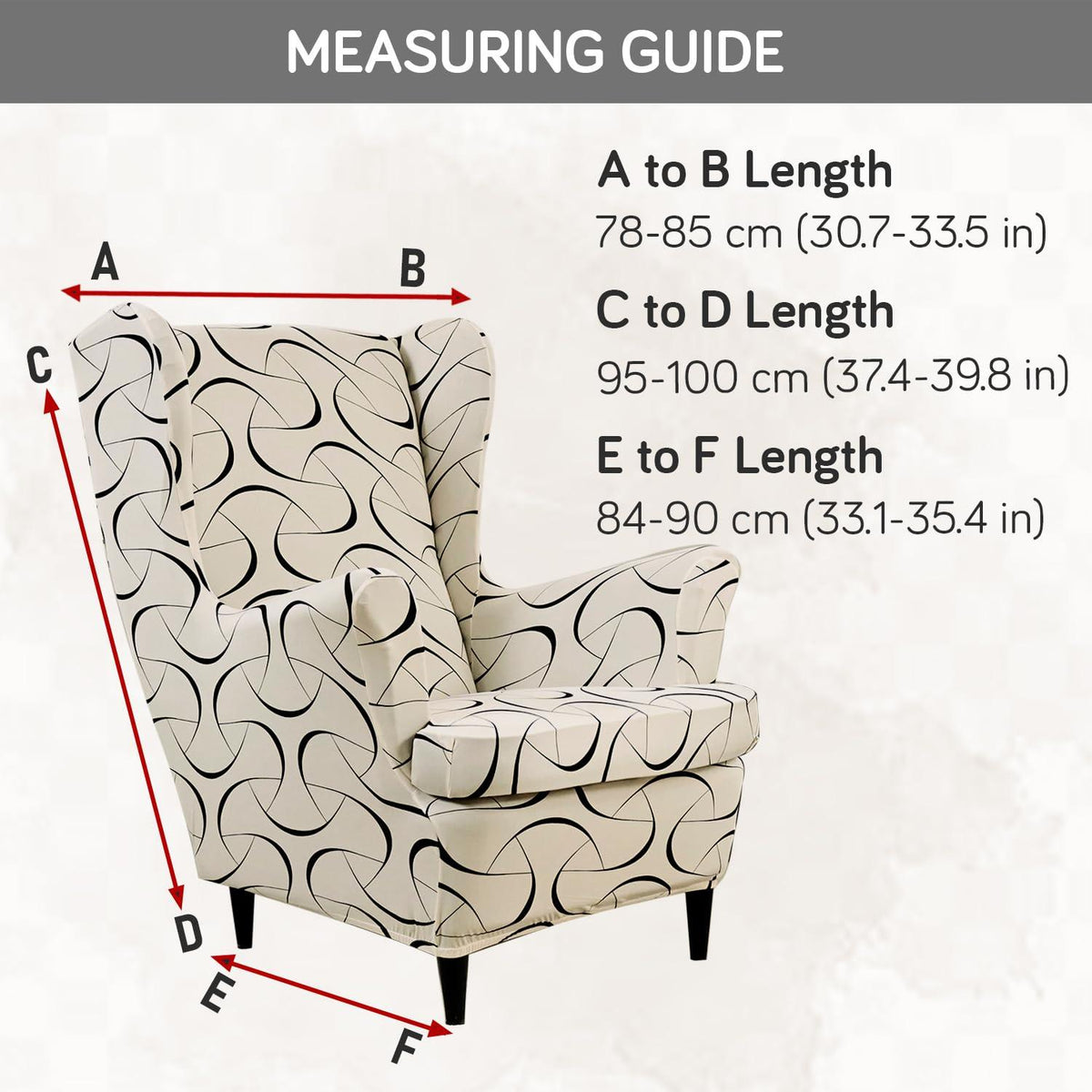 Natural Beige Abstract Art Stretchable Chair Cover for Wingback Chair size guide