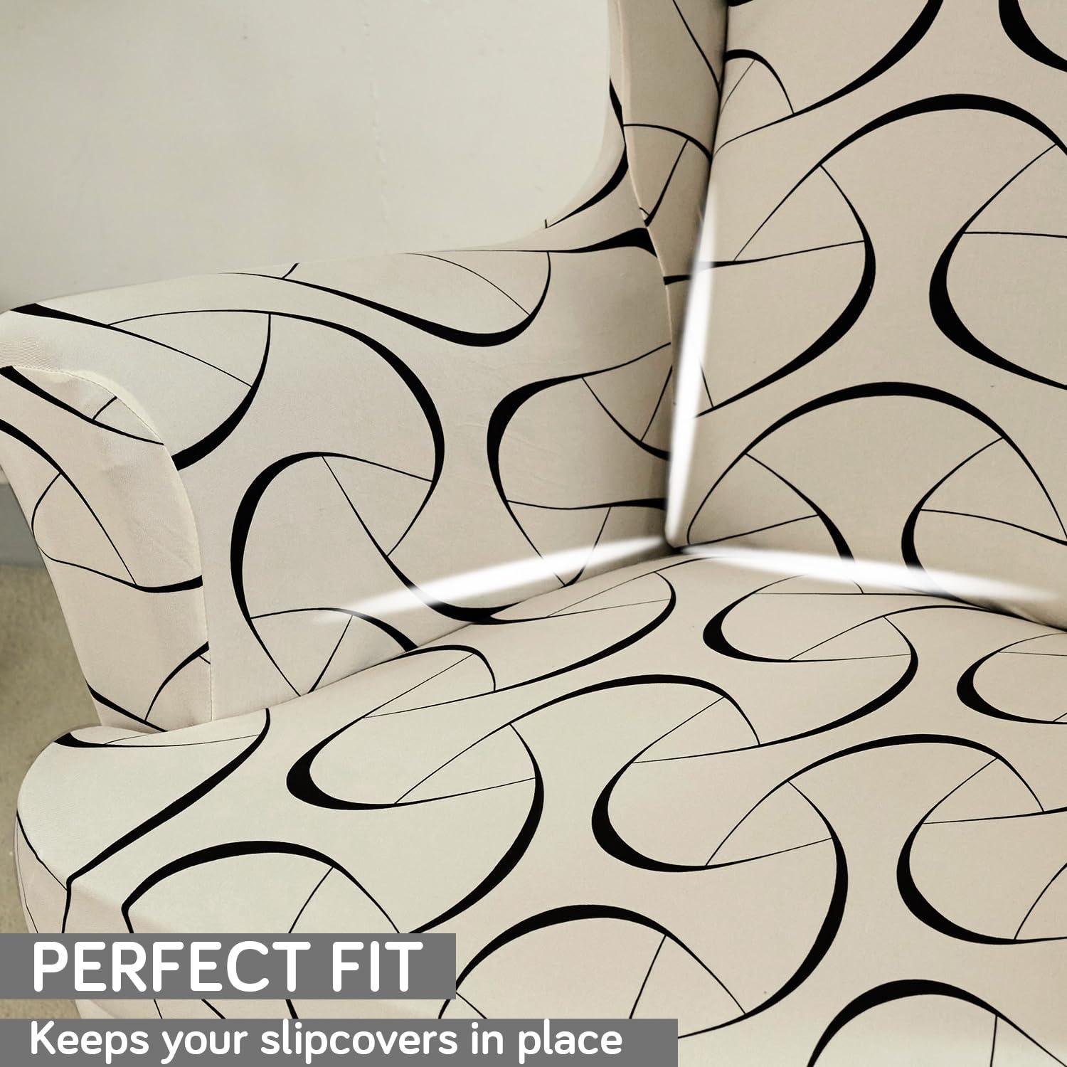 Stretchable 140 GSM Wing Chair Cover, Natural Beige Abstract Art - HOKIPO | Har Ghar ka Humsafar