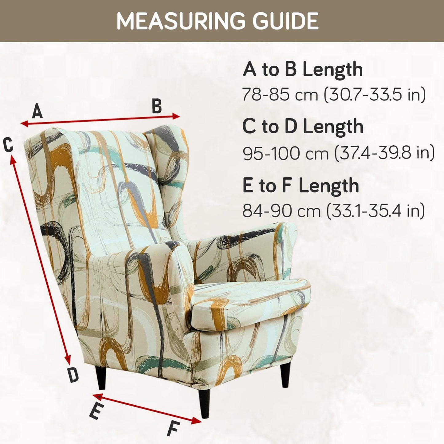 Stretchable 140 GSM Wing Chair Cover, Parchement Beige Abstract Art - HOKIPO | Har Ghar ka Humsafar