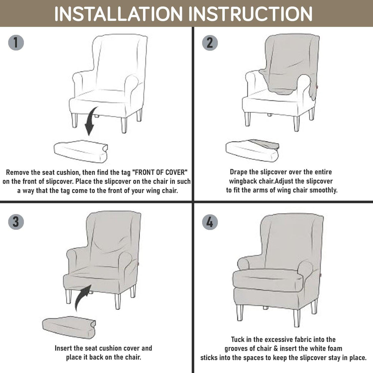 Guide on How to Put on Parchement Beige Abstract Art Elastic Wing Chair Cover