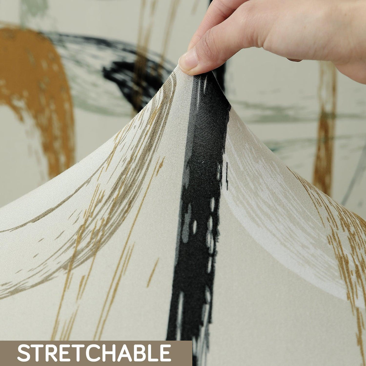 Parchement Beige Abstract Art Stretchable Chair Cover for Wingback Chair