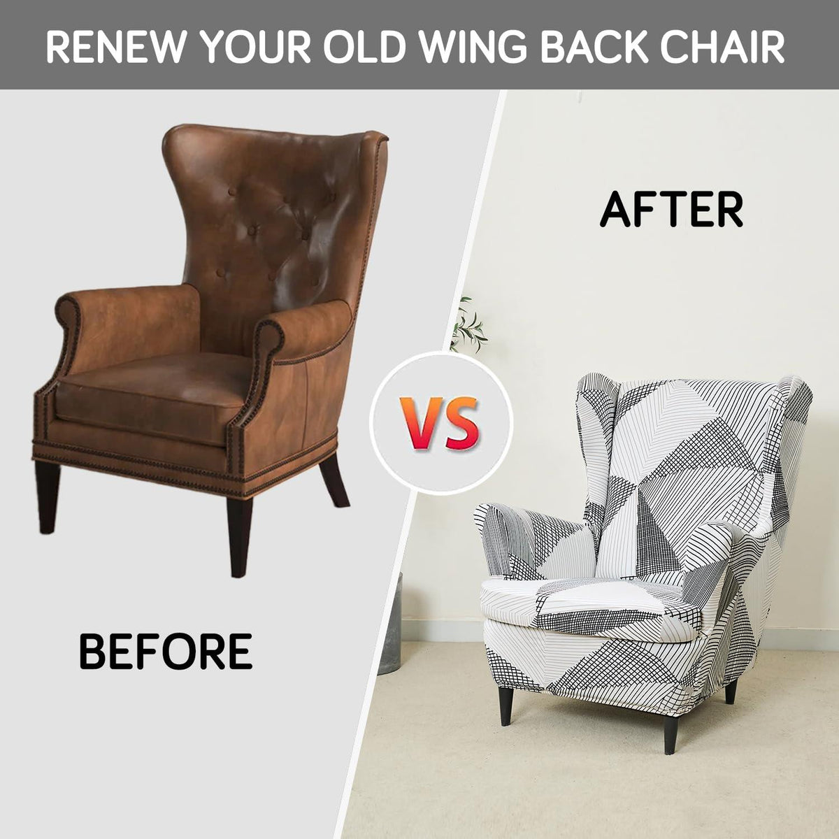 Snow White Black Geometry stylish Elastic Wing Chair Cover