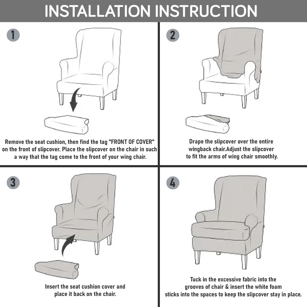 Guide on How to Put on Snow White Black Geometry Elastic Wing Chair Cover