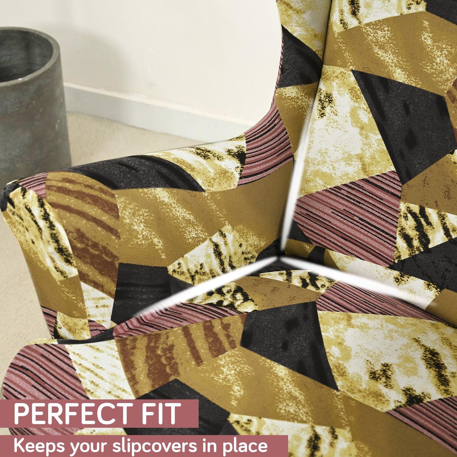 Stretchable 140 GSM Wing Chair Cover, Wine Abstract Geometry - HOKIPO | Har Ghar ka Humsafar