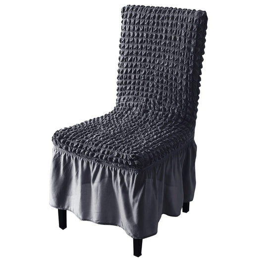 Stretchable 240 - 260 GSM Turkish Bubble Frill Dining Chair Cover Set of 1/2/4/6, Anchor Grey - HOKIPO | Har Ghar ka Humsafar