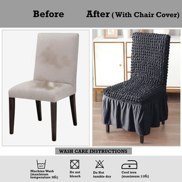 Stretchable 240 - 260 GSM Turkish Bubble Frill Dining Chair Cover Set of 1/2/4/6, Anchor Grey - HOKIPO | Har Ghar ka Humsafar