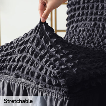 Stretchable 240 - 260 GSM Turkish Bubble Frill Dining Chair Cover Set of 1/2/4/6, Anchor Grey - HOKIPO | Har Ghar ka Humsafar