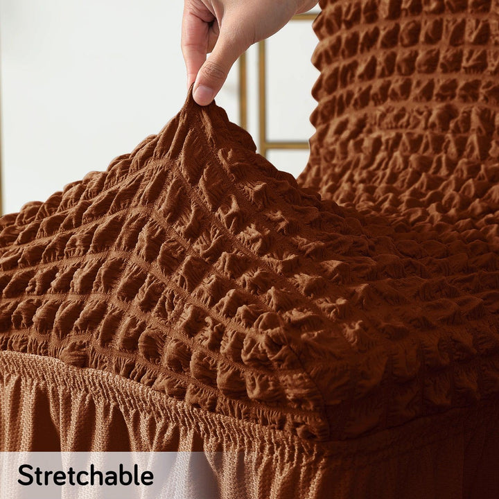 Stretchable 240 - 260 GSM Turkish Bubble Frill Dining Chair Cover Set of 1/2/4/6, Chocolate Brown - HOKIPO | Har Ghar ka Humsafar