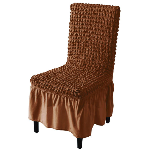 Stretchable 240 - 260 GSM Turkish Bubble Frill Dining Chair Cover Set of 1/2/4/6, Chocolate Brown - HOKIPO | Har Ghar ka Humsafar