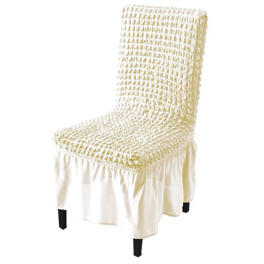 Stretchable 240 - 260 GSM Turkish Bubble Frill Dining Chair Cover Set of 1/2/4/6, Cream - HOKIPO | Har Ghar ka Humsafar