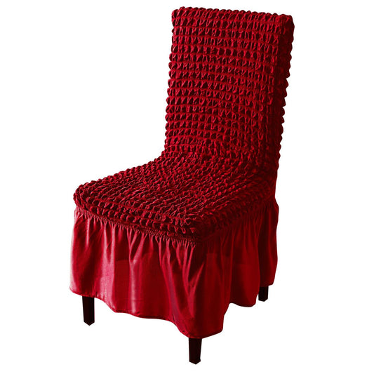 Stretchable 240 - 260 GSM Turkish Bubble Frill Dining Chair Cover Set of 1/2/4/6, Scarlet Red - HOKIPO | Har Ghar ka Humsafar