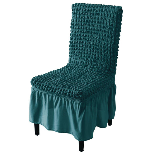 Stretchable 240 - 260 GSM Turkish Bubble Frill Dining Chair Cover Set of 1/2/4/6, Teal - HOKIPO | Har Ghar ka Humsafar