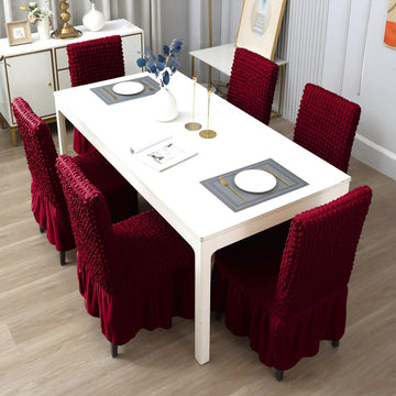 Stretchable 240 - 260 GSM Turkish Bubble Frill Dining Chair Cover Set of 1/2/4/6, Wine - HOKIPO | Har Ghar ka Humsafar